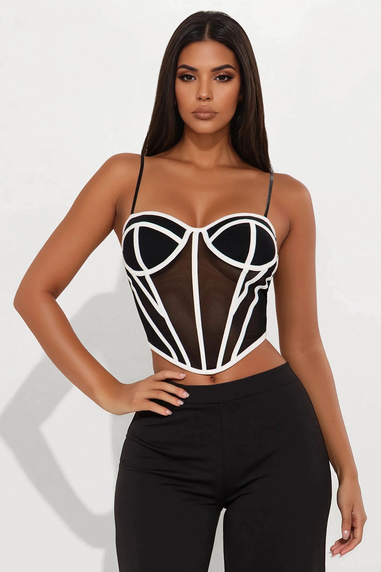 Mila Corset And Wide Leg Pant Set - Black