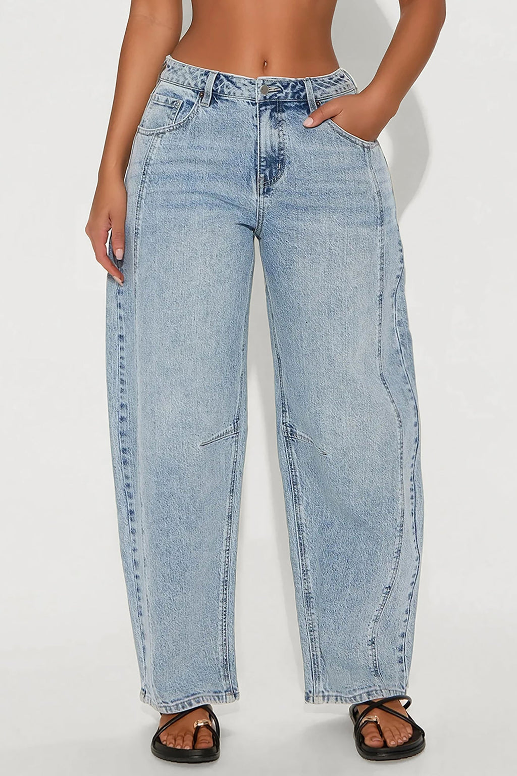 In My Aura Stretch Barrel Leg Jeans - Vintage Wash