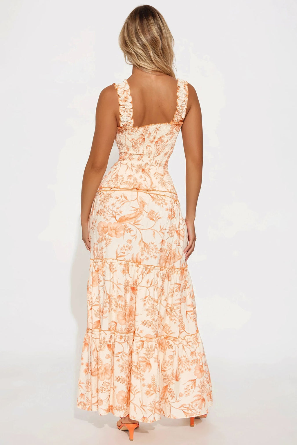 Eternal Bloom Maxi Skirt Set - Orange/combo