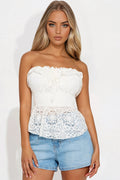 Ava Smocked Lace Top - White