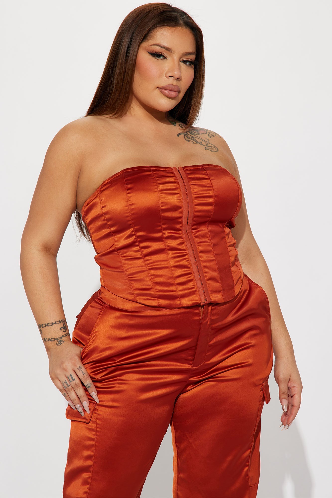 Amirah Satin Pant Set - Copper