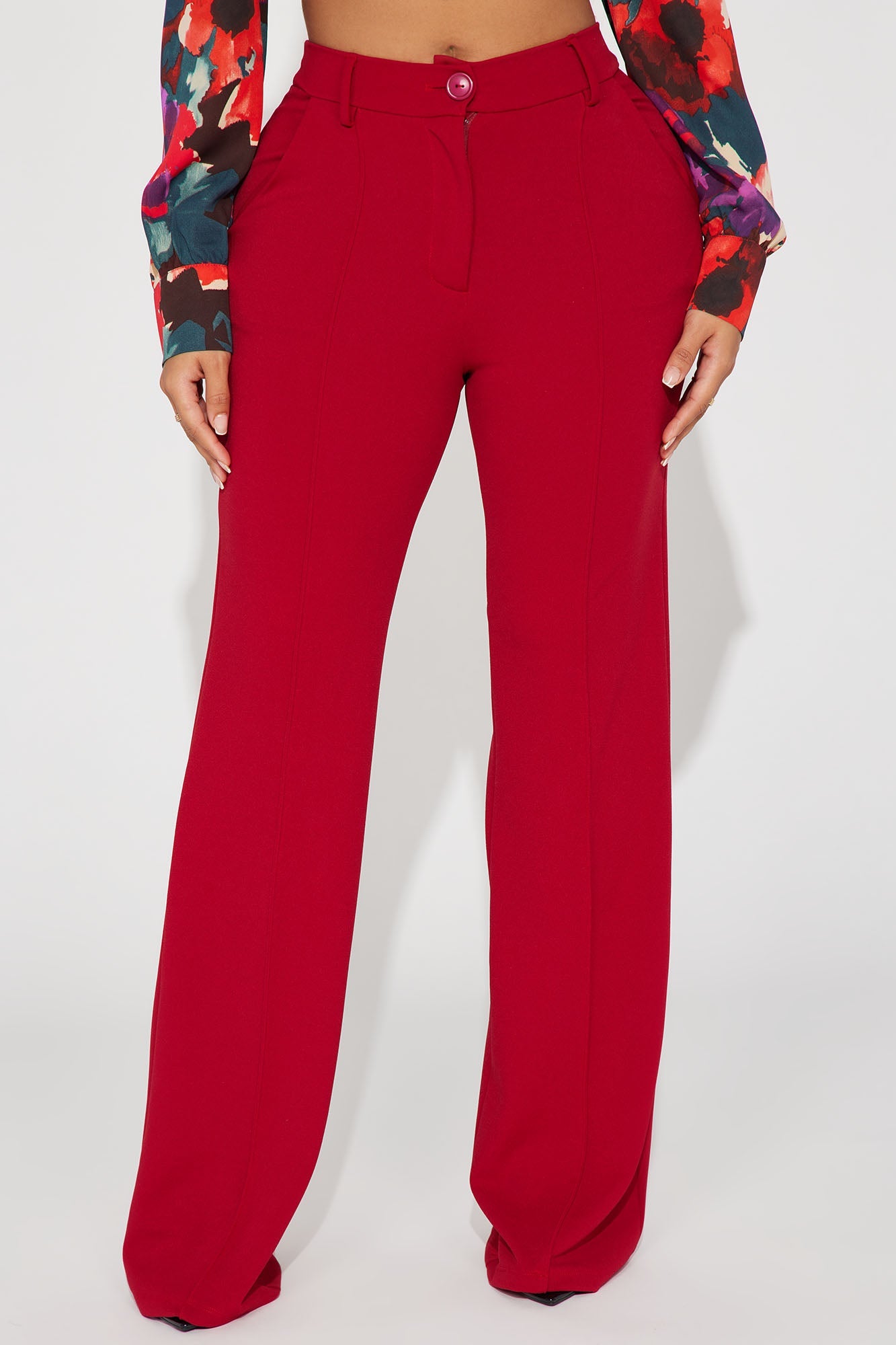 Heidi Wide Leg Trouser Pant - Red