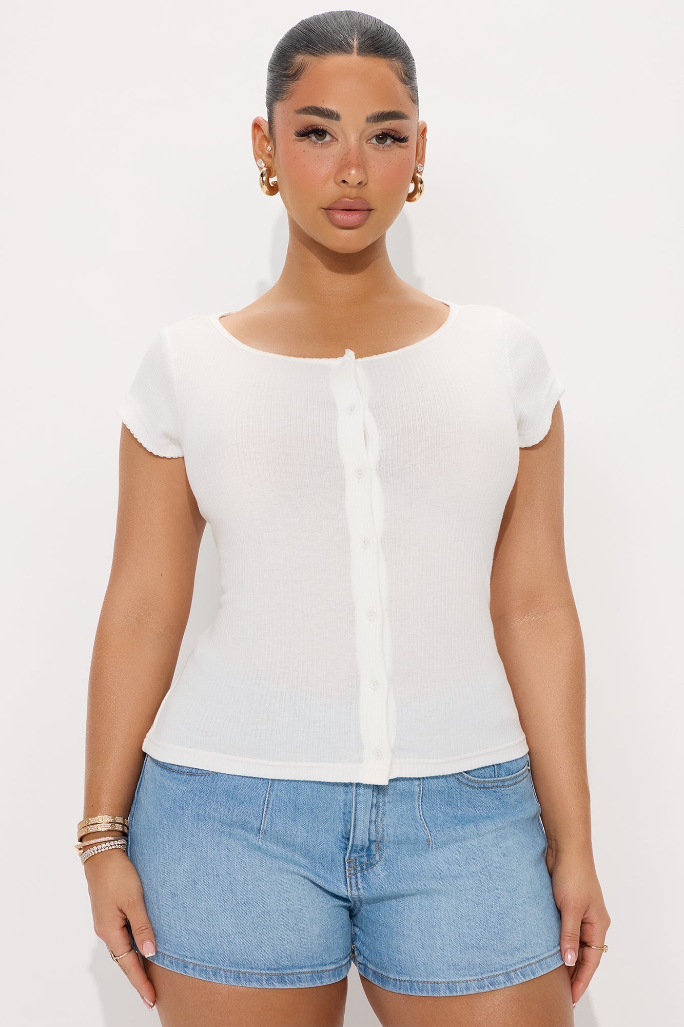 Natalee Button Front Top - Ivory