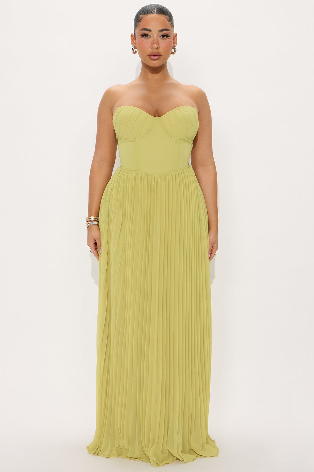 Stephanie Chiffon Pleated Gown - Chartreuse
