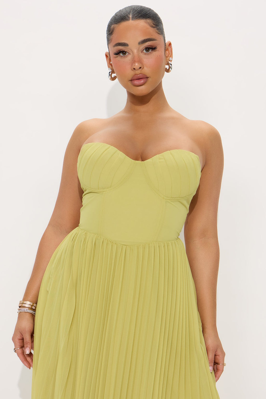 Stephanie Chiffon Pleated Gown - Chartreuse
