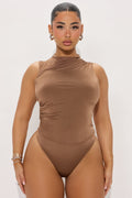 My Choice Ruched High Neck Bodysuit - Chocolate
