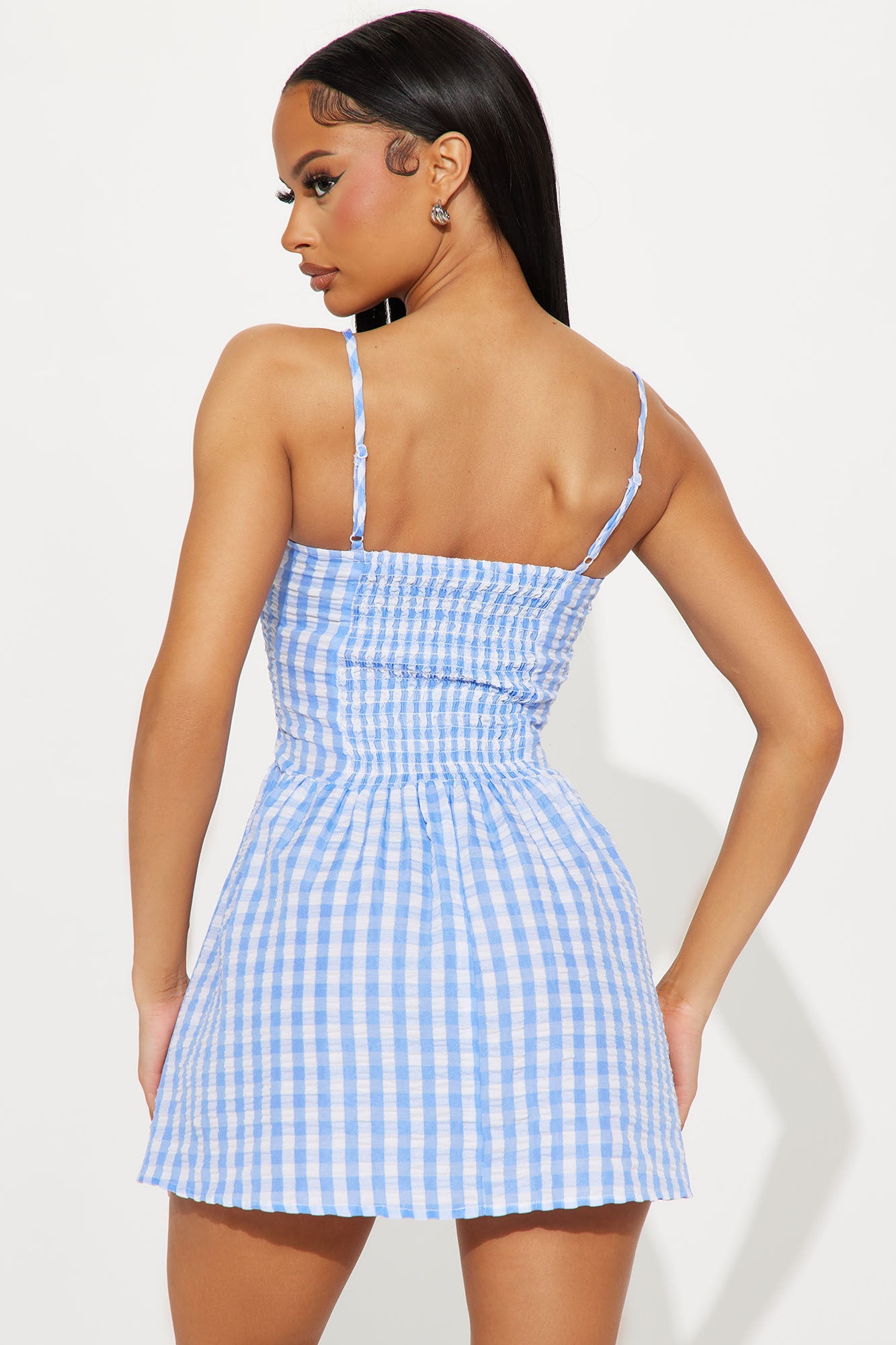 Julianna Gingham Micro Mini Dress - Blue/combo