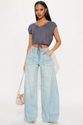 Rendezvous High Rise Wide Leg  Denim Jeans - Light Wash