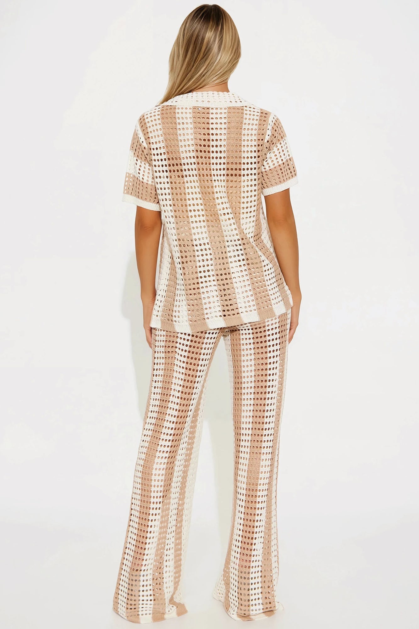 Hayden Crochet Pant Set - Taupe/combo