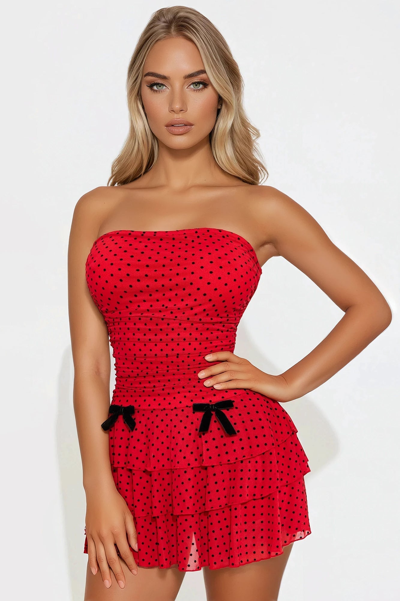 Emerson Polka Dot Mesh Mini Dress - Red