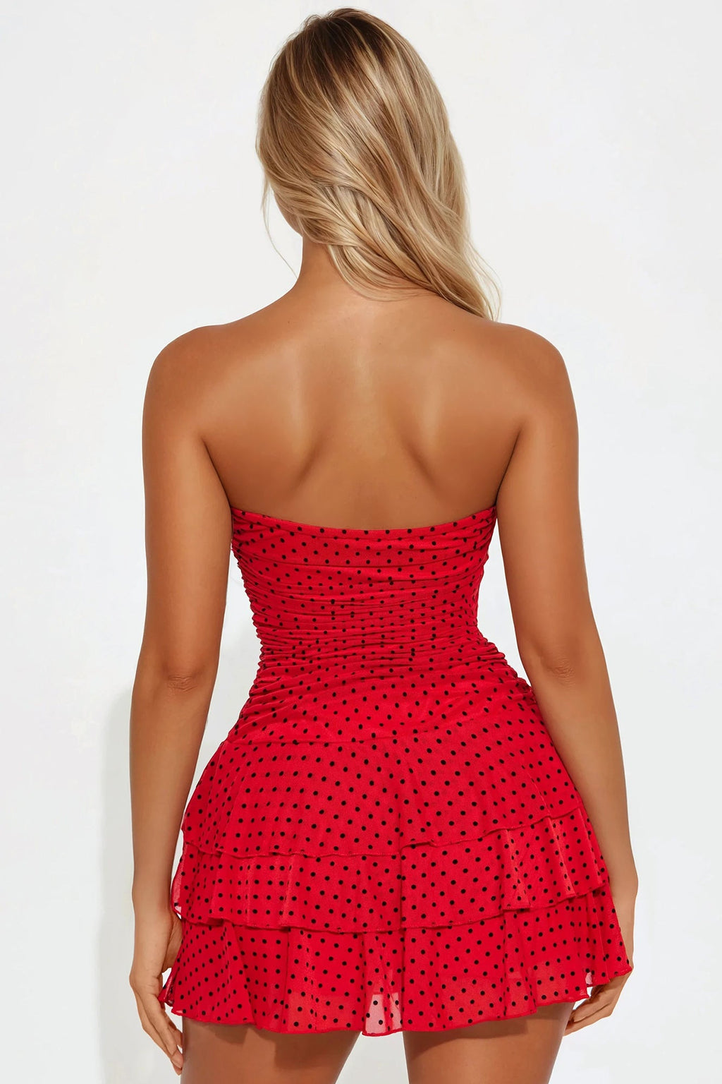 Emerson Polka Dot Mesh Mini Dress - Red