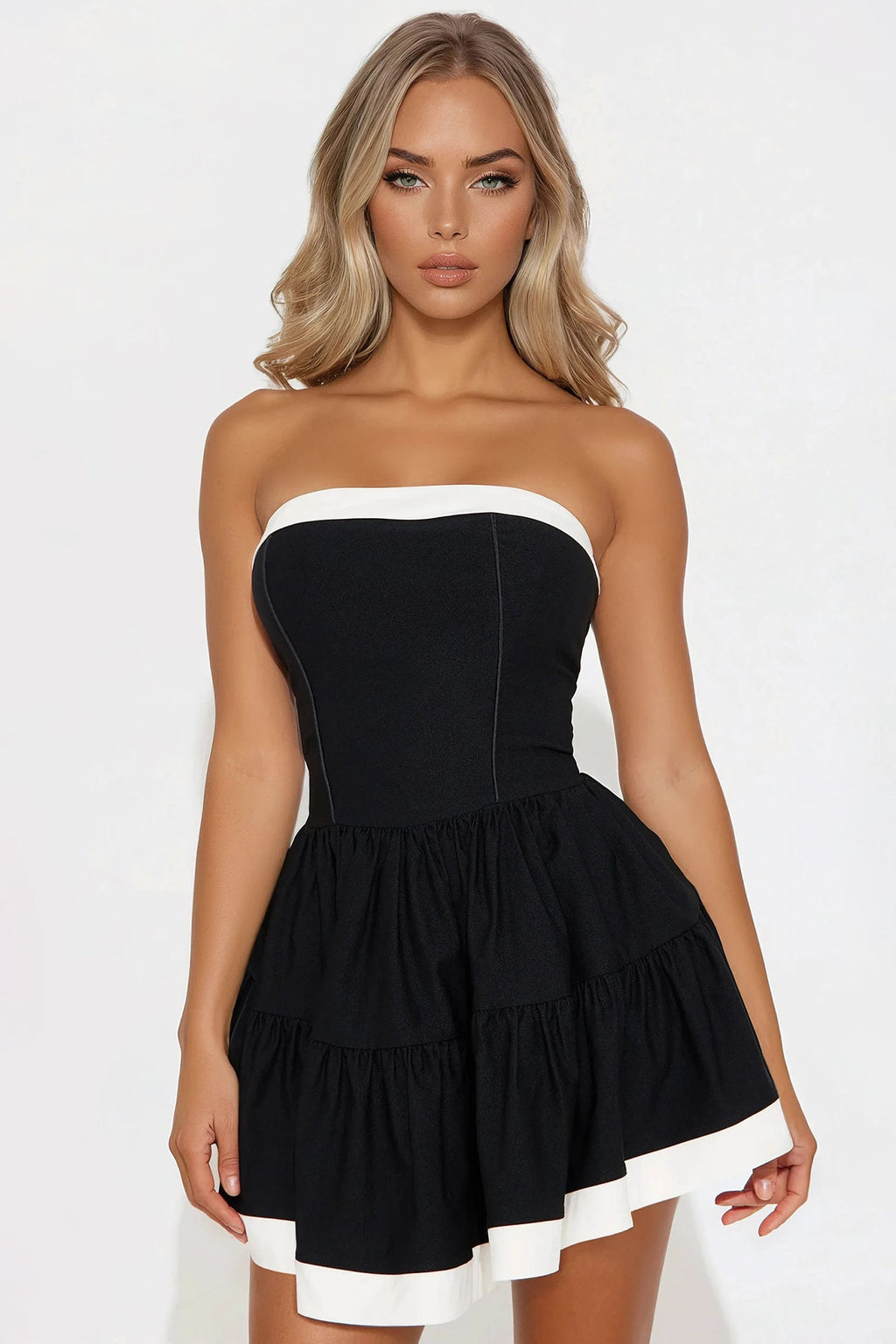 Check Mate Contrast Mini Dress - Black/combo