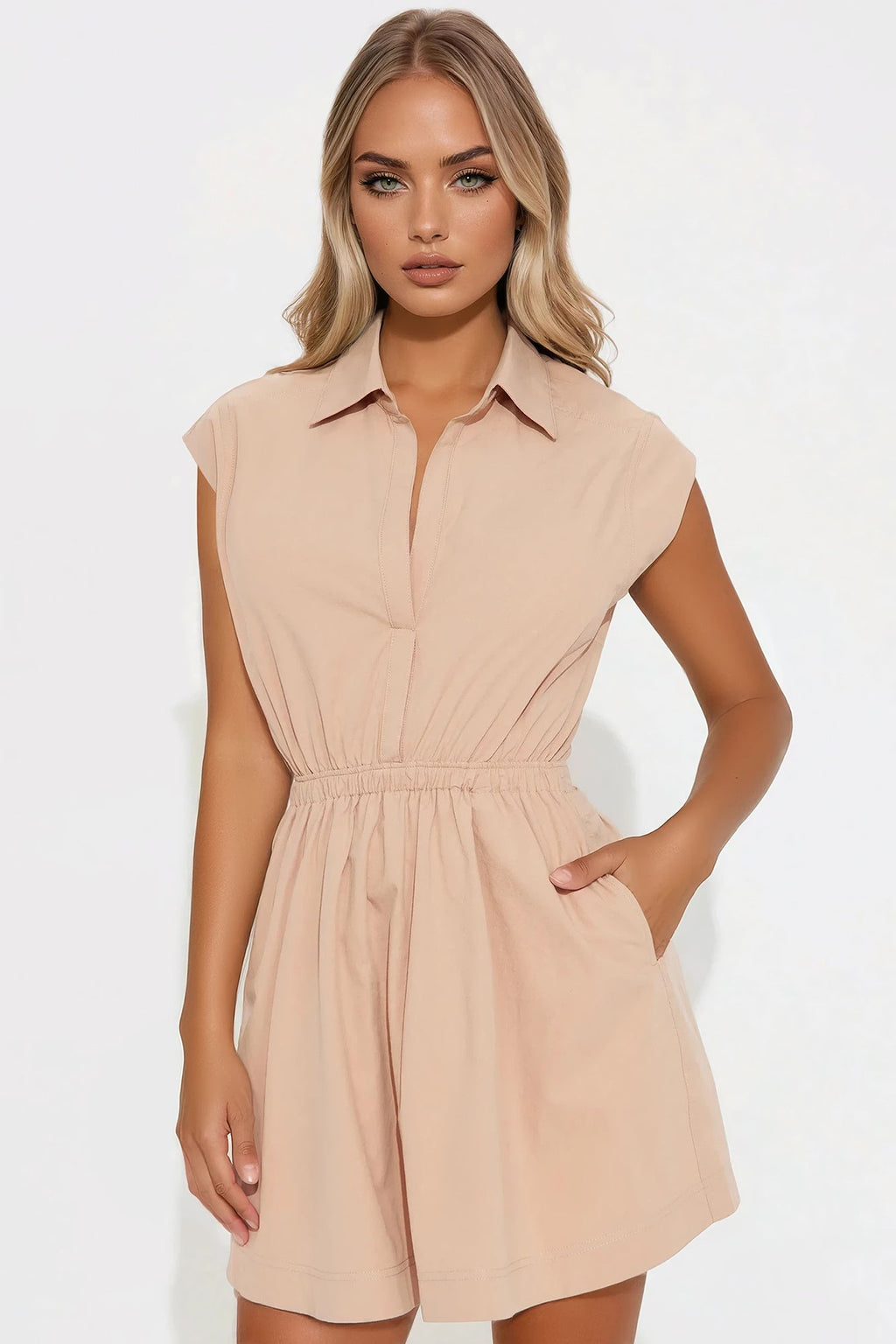 Bianca Poplin Mini Dress - Taupe