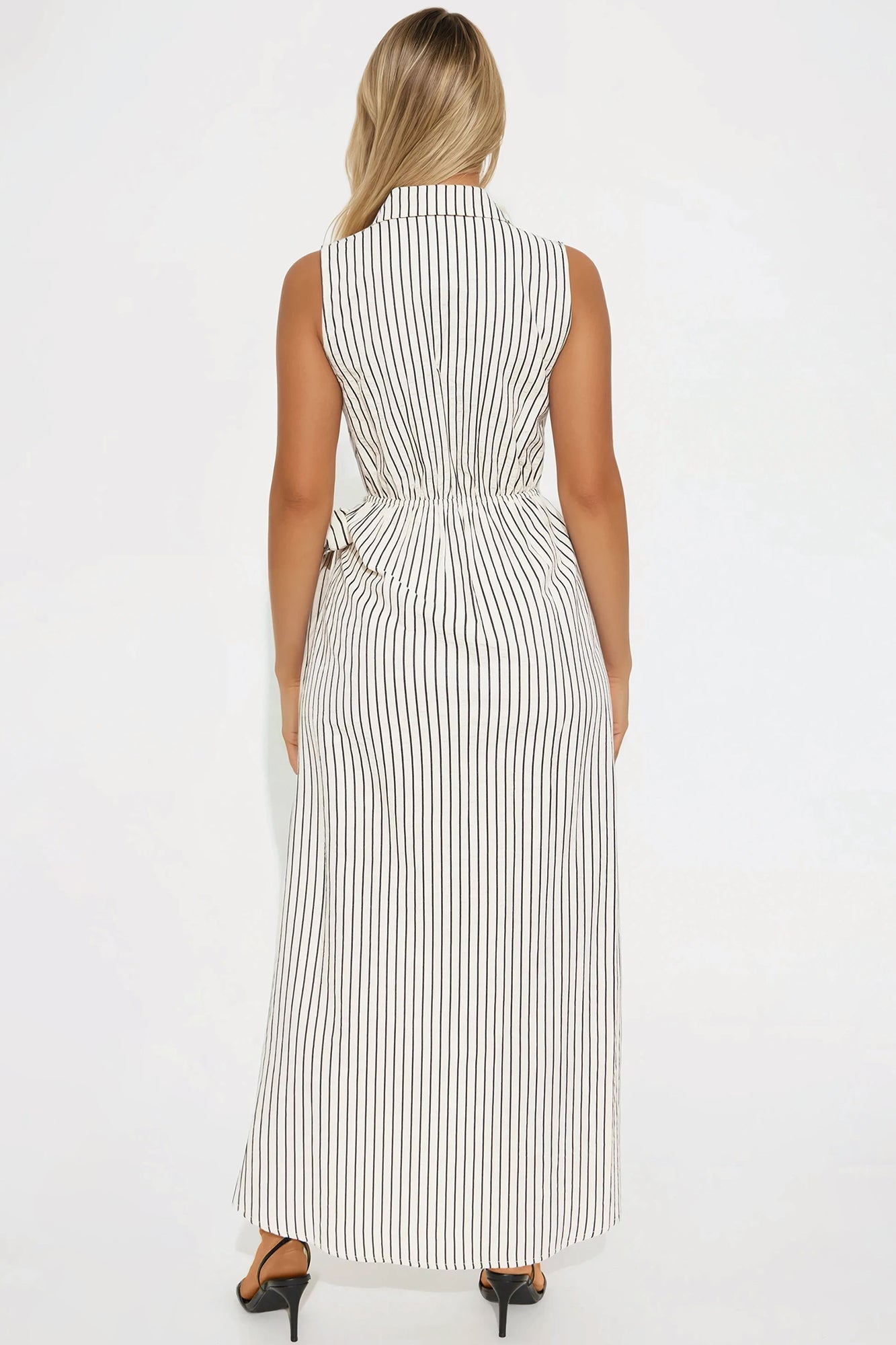 Keaton Tie Waist Maxi Dress - White/Black