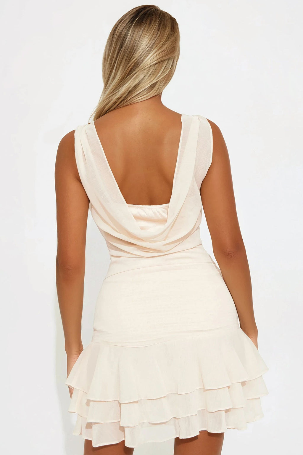 Evaluna Chiffon Mini Dress - Champagne