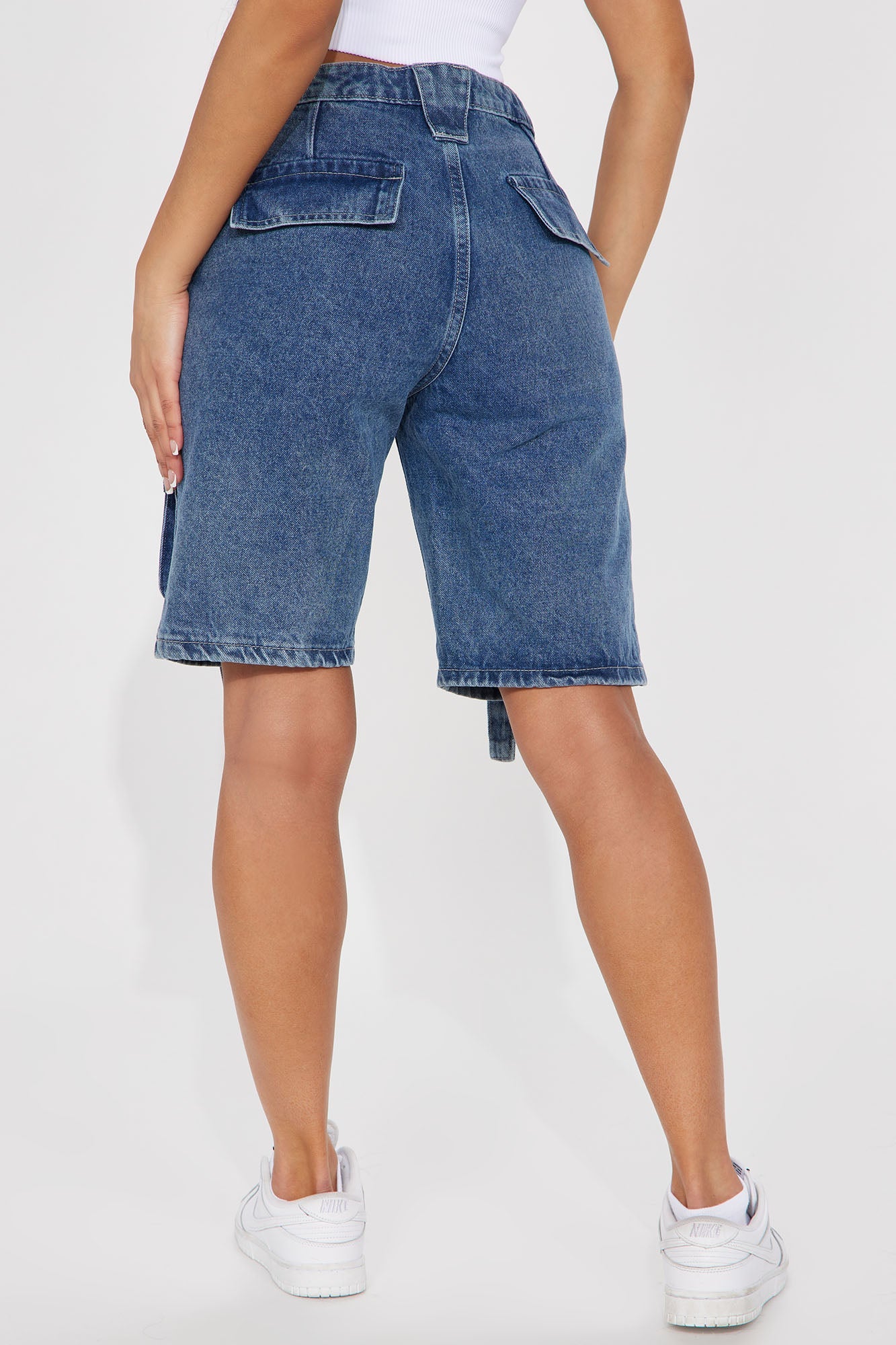 In My Own Lane Non Stretch Cargo Shorts - Medium Wash