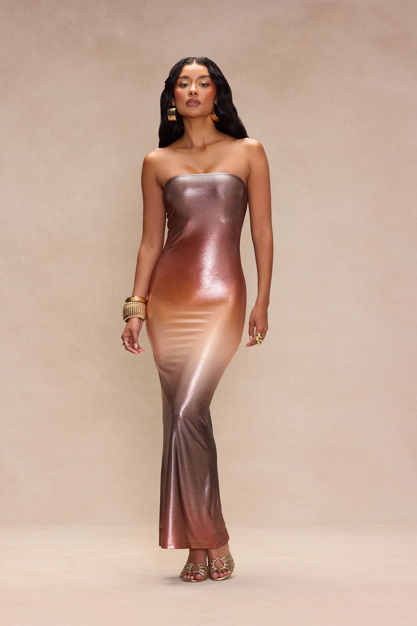 Brighter You Metallic Maxi Dress - Brown/combo