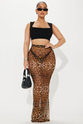 Catch Me Leopard Mesh Maxi Skirt - Brown/combo