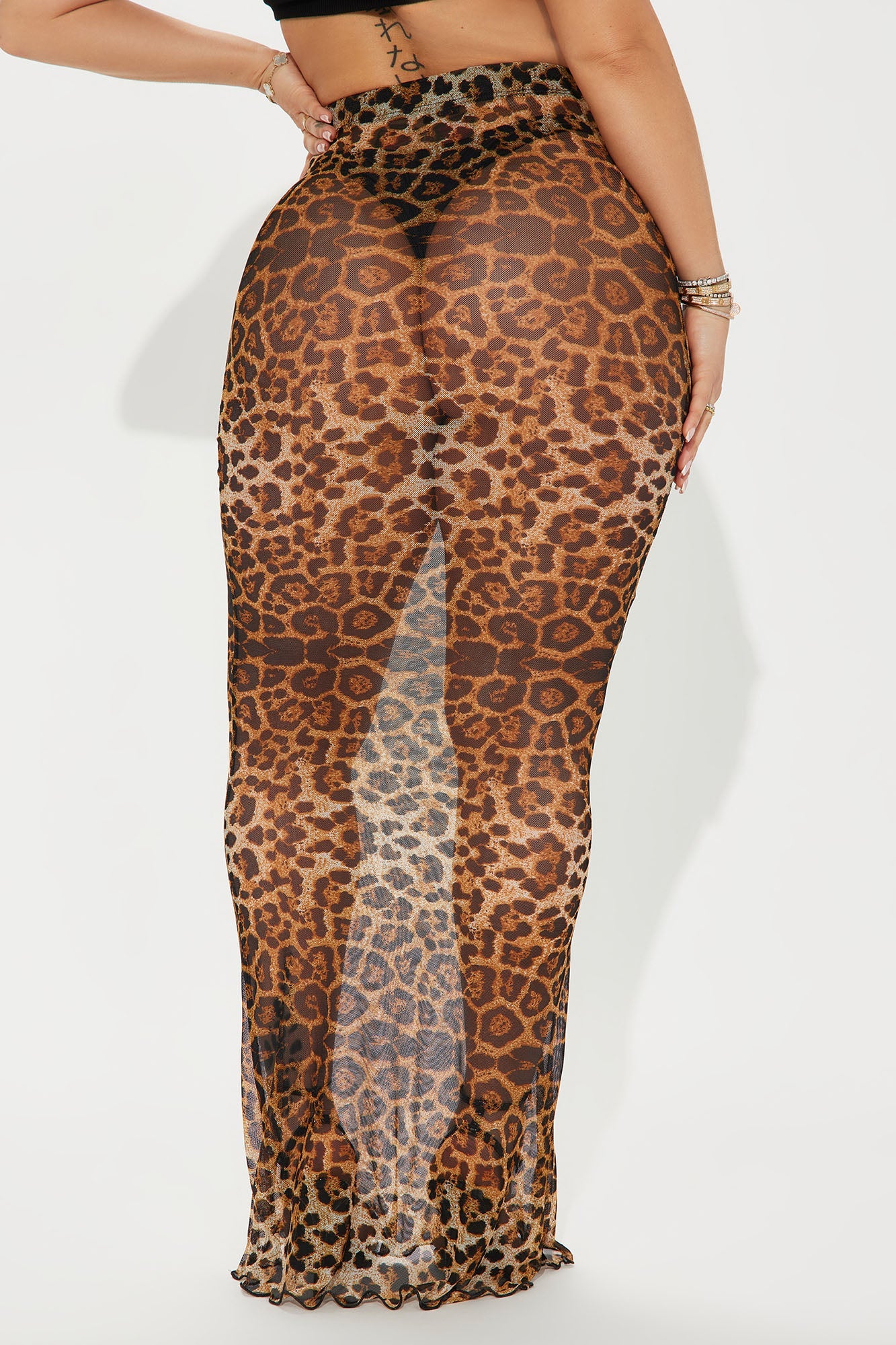 Catch Me Leopard Mesh Maxi Skirt - Brown/combo