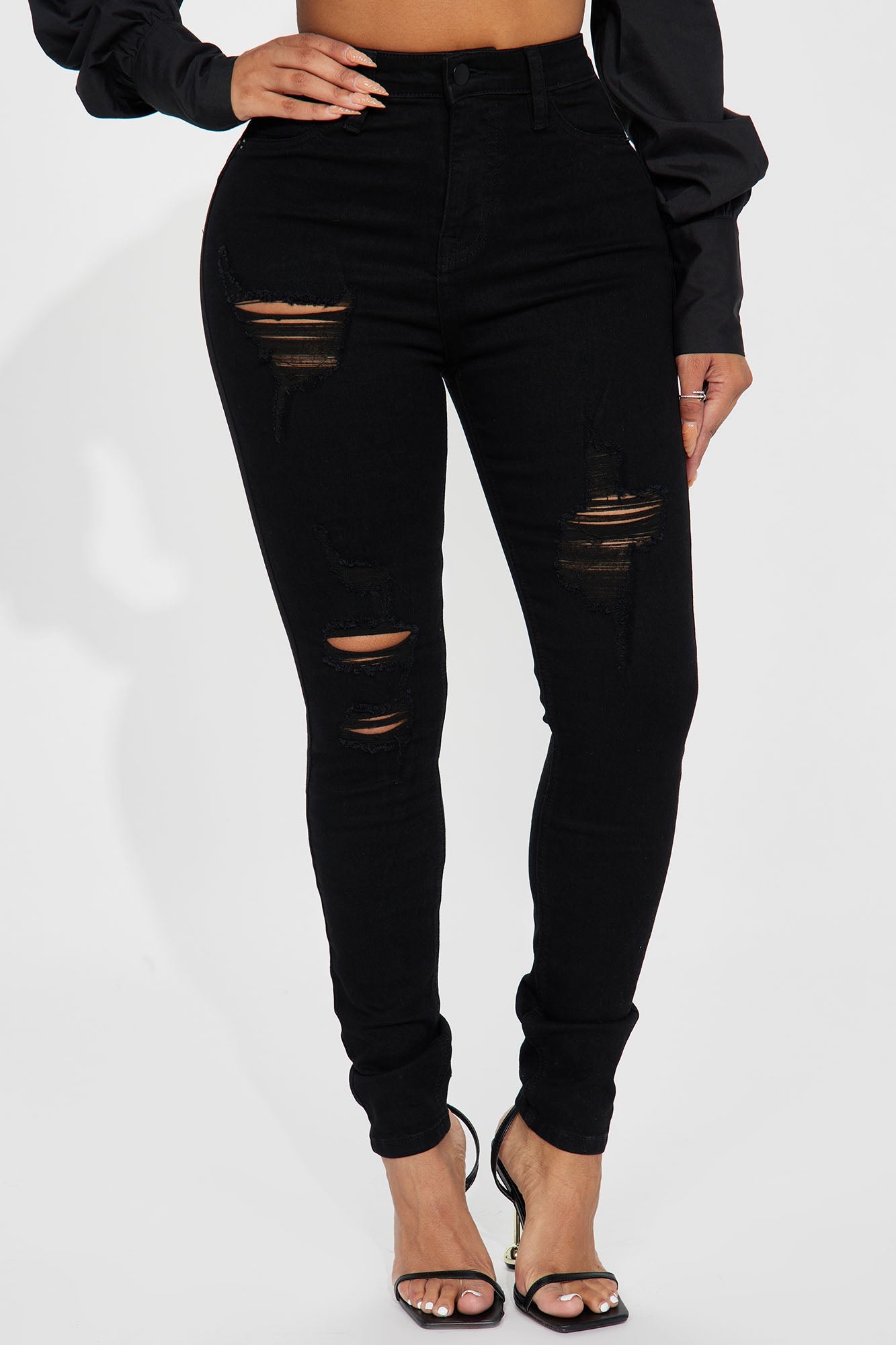 Miami Booty Lifting Ripped High Rise Stretch Skinny Jeans - Black