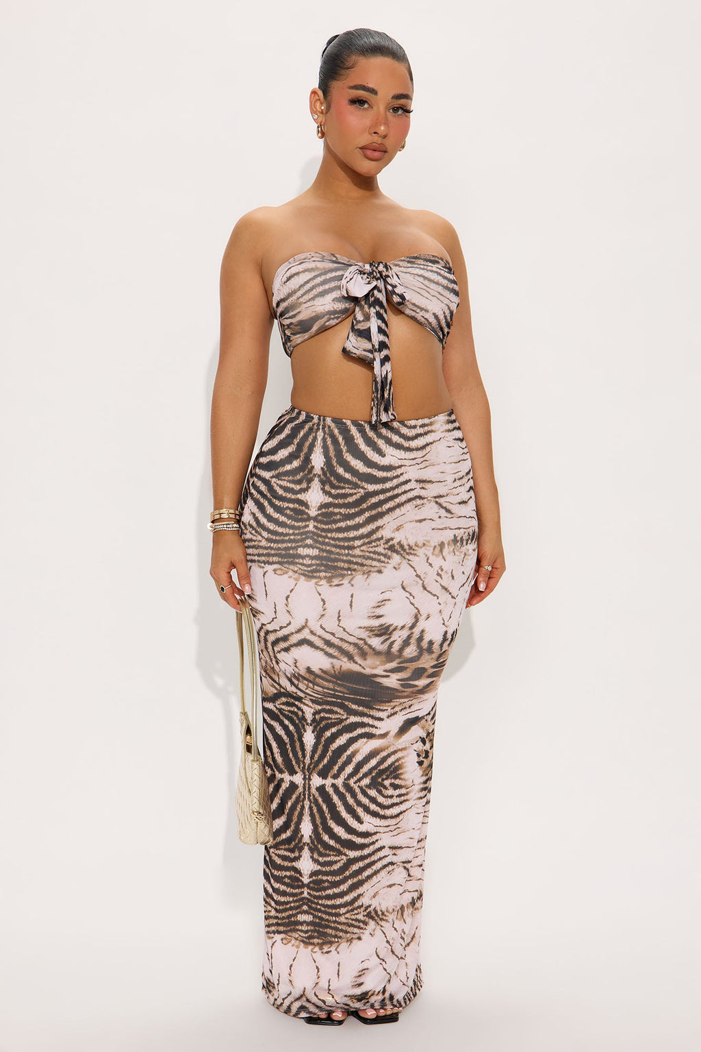 Acting Wild Animal Print Maxi Skirt Set - Brown