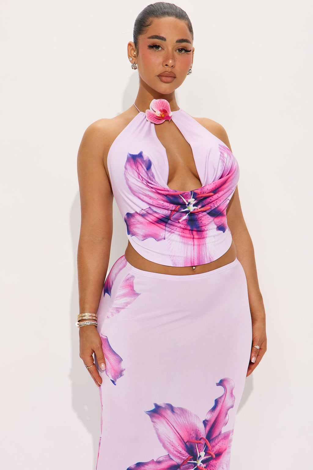 Pretty In Petals Maxi Skirt Set - Lilac