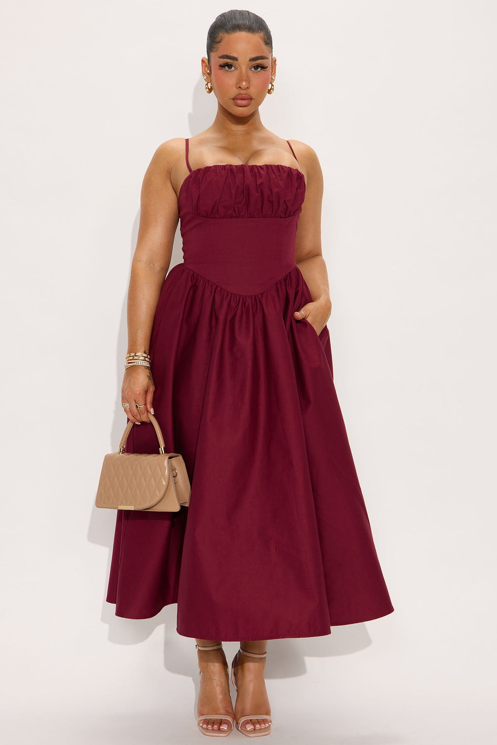 Stelia Poplin Midi Dress - Burgundy