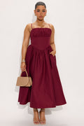 Stelia Poplin Midi Dress - Burgundy