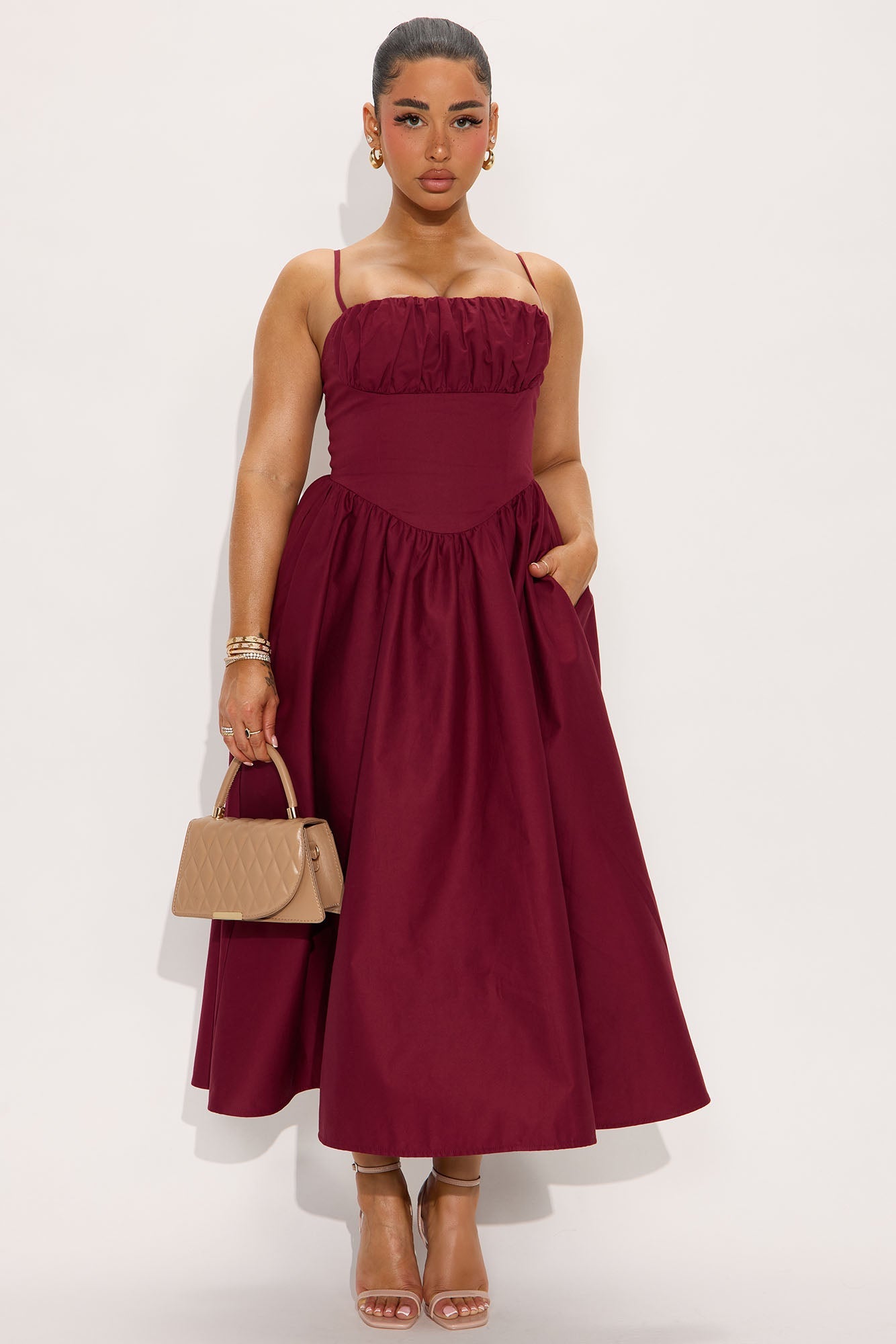 Stelia Poplin Midi Dress - Burgundy