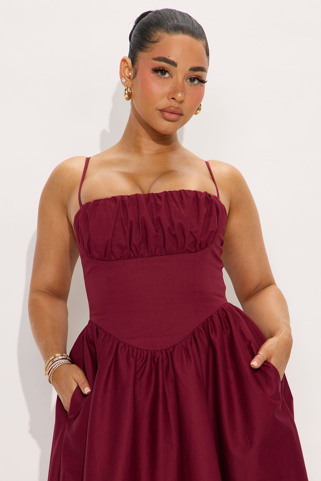 Stelia Poplin Midi Dress - Burgundy