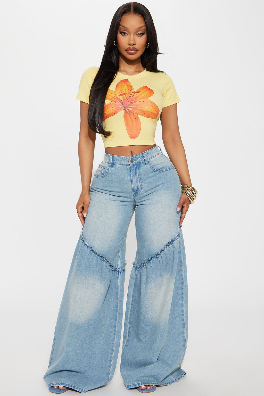 Baja Babe Seaming Wide Leg Jeans - Light Wash