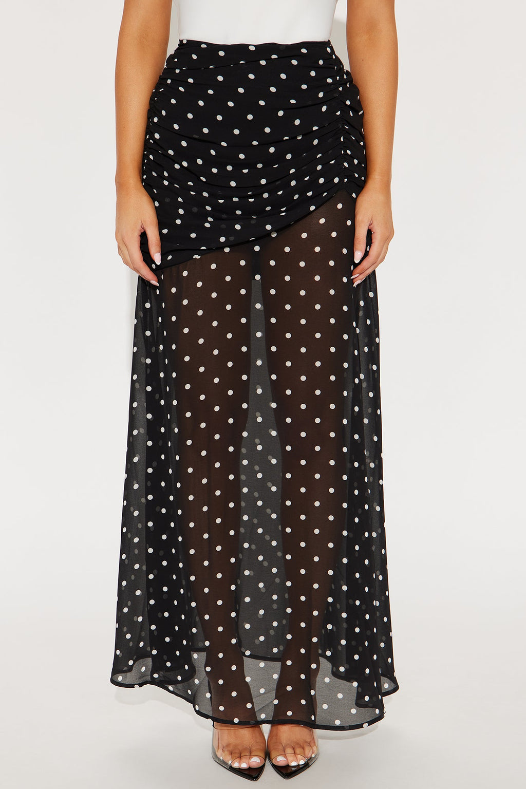 Bella Chiffon Polka Dot Maxi Skirt - Black/White
