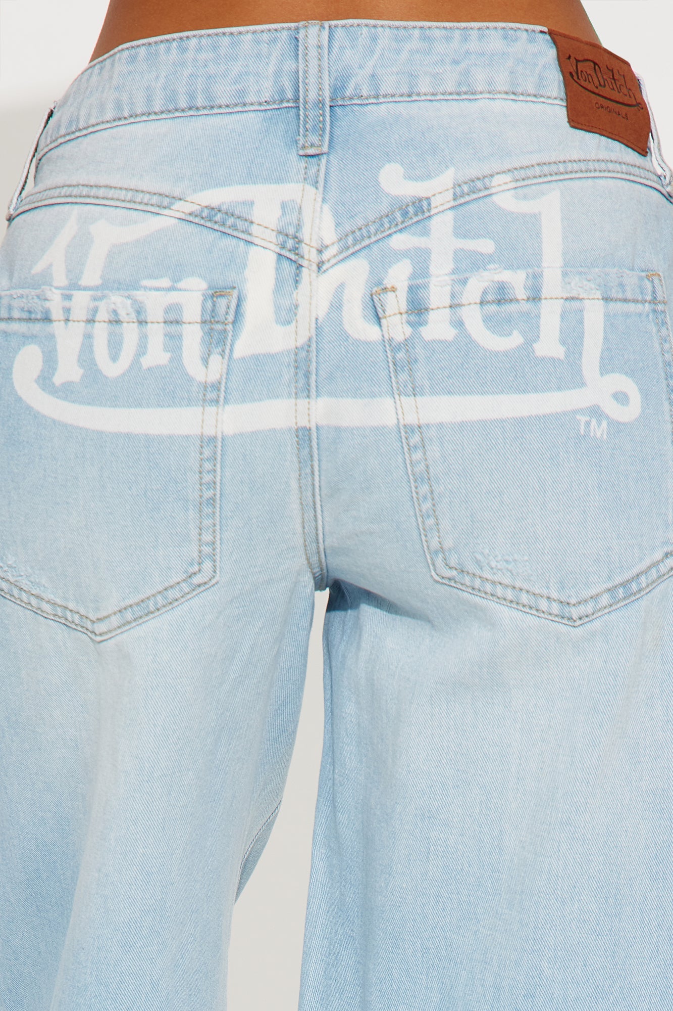 Von Dutch Patchwork Distressed Wide Leg Jeans - Medium Wash