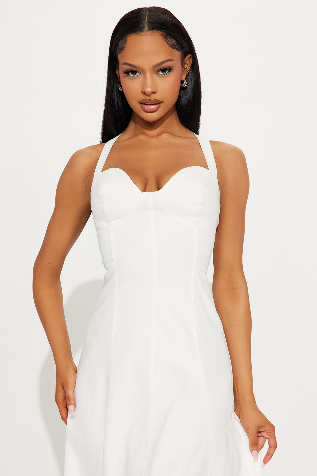 Giddy Up Denim Midi Dress - Ivory