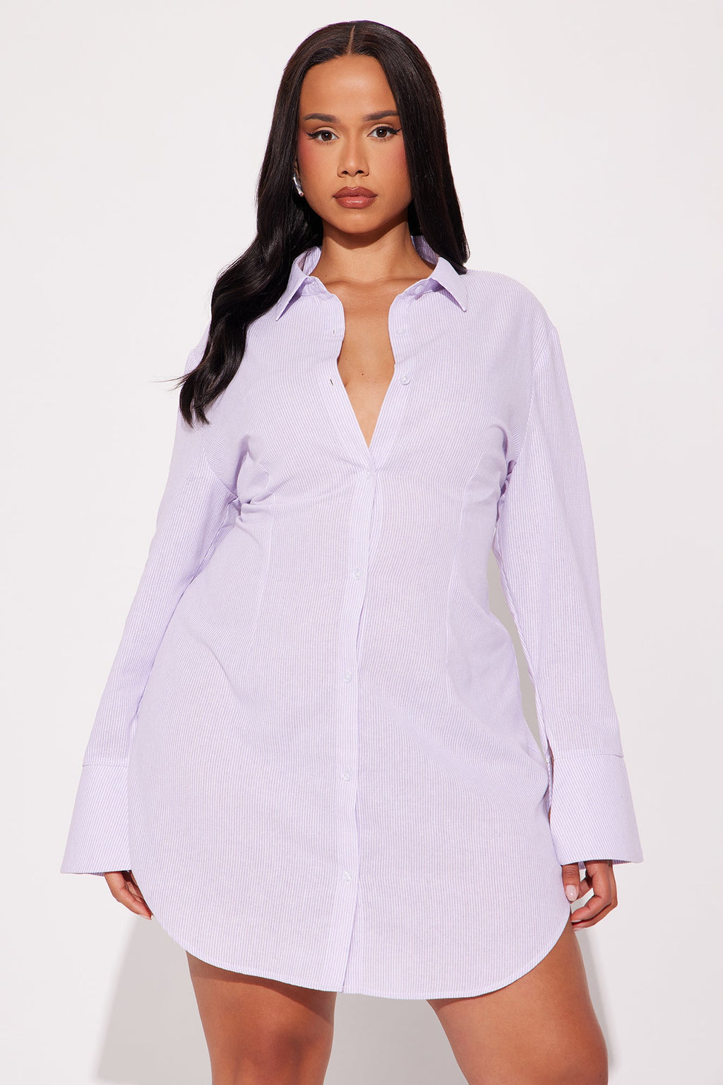 Marlena Pinstripe Shirt Mini Dress - Purple/combo