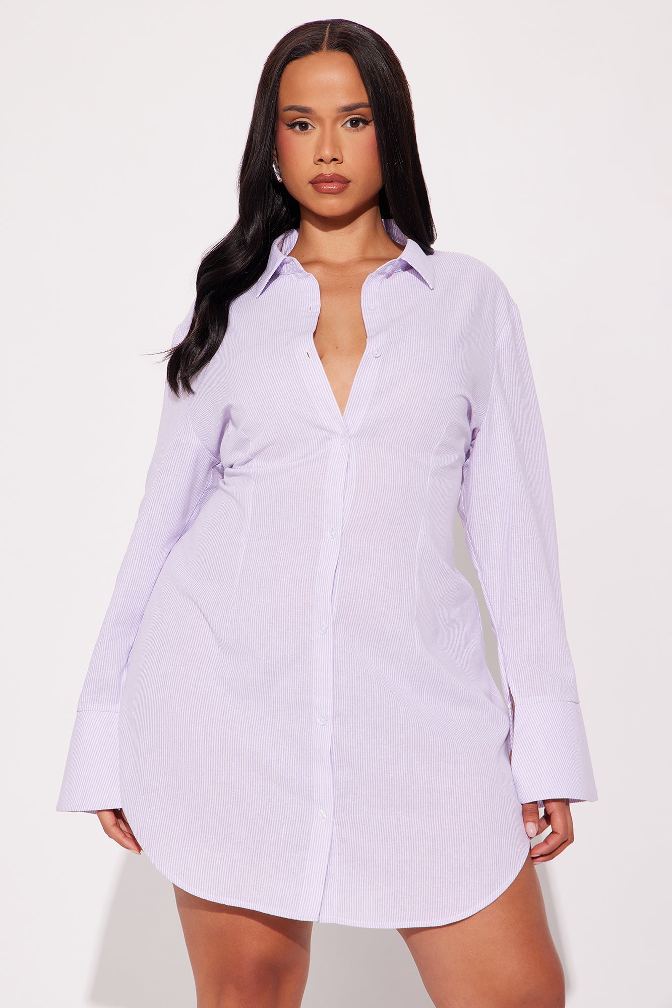 Marlena Pinstripe Shirt Mini Dress - Purple/combo