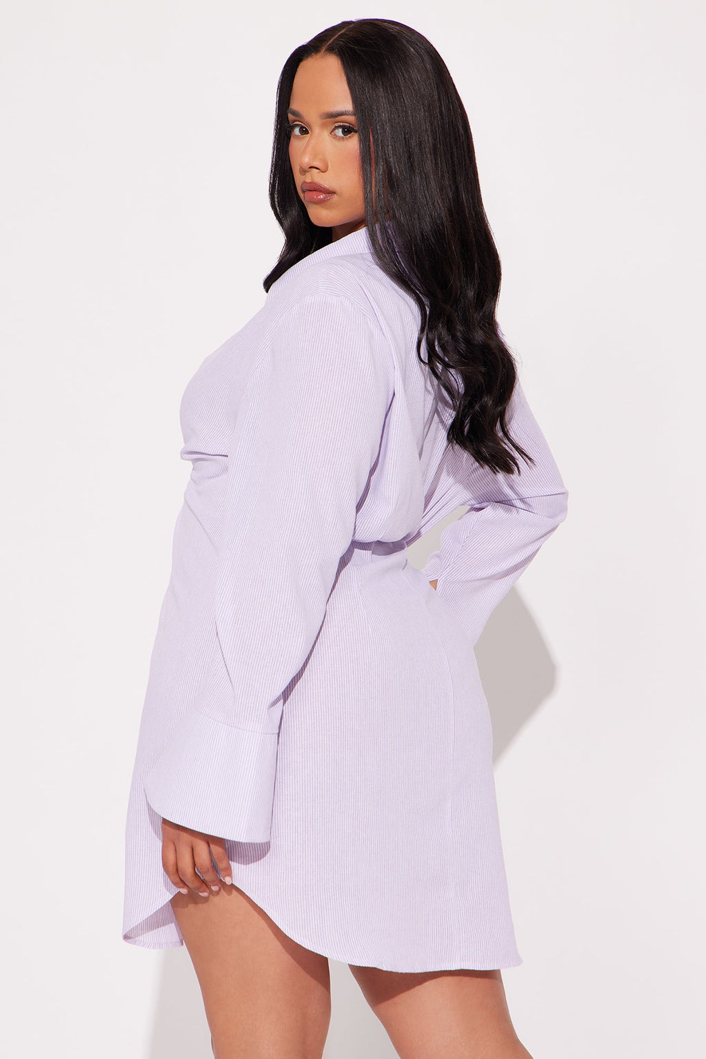 Marlena Pinstripe Shirt Mini Dress - Purple/combo