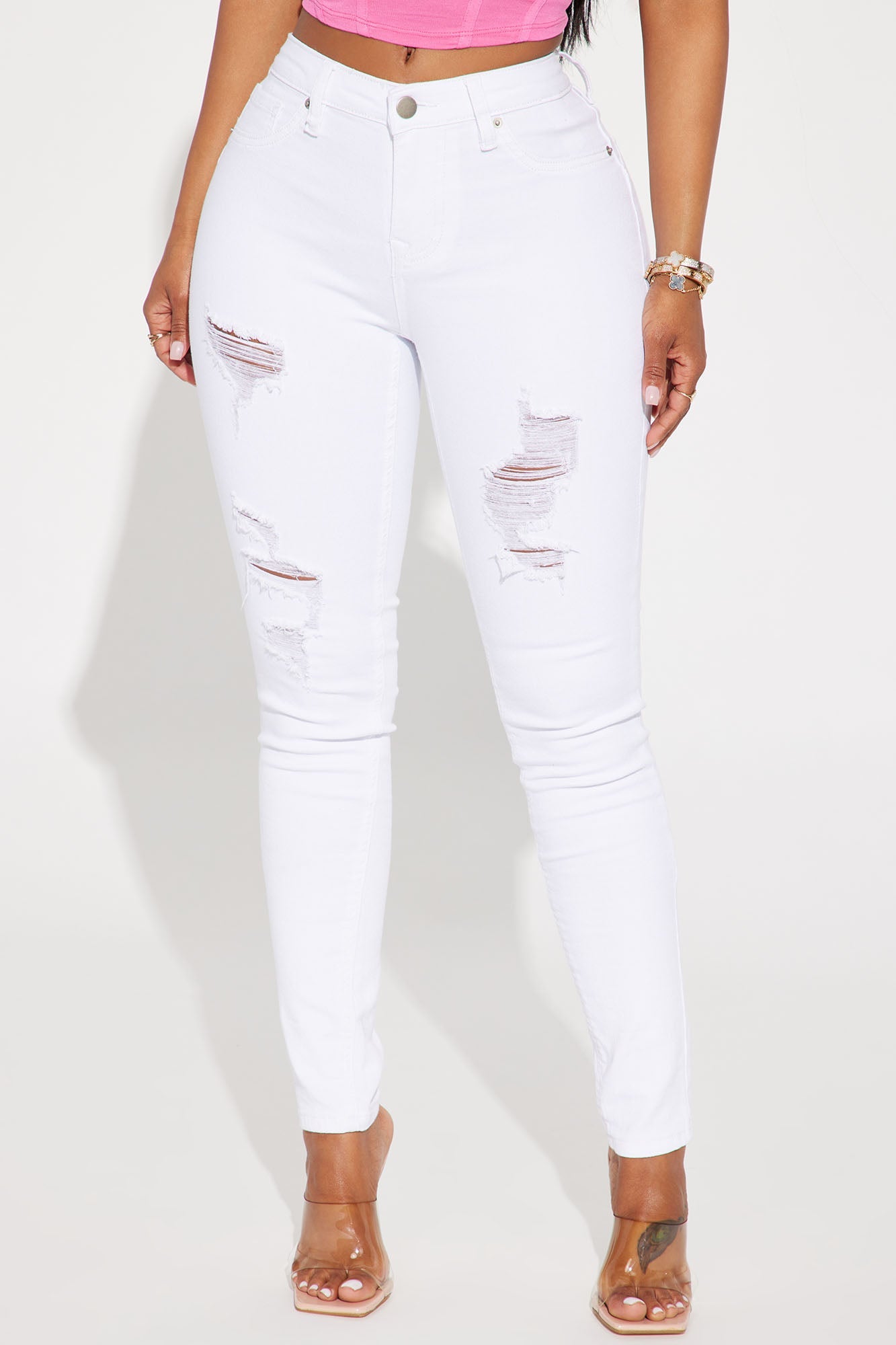 Tampa Booty Lifting Ripped Mid Rise Stretch Skinny Jeans - White