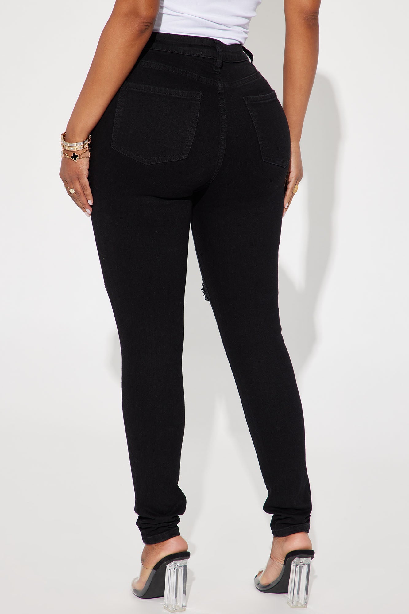 Decker Ripped High Rise Stretch Skinny Jeans - Black