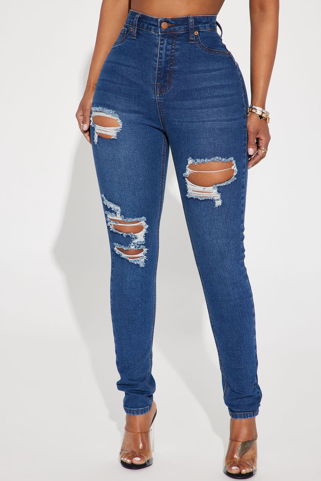 Bedford Booty Sculpting Ripped High Rise Stretch Skinny Jeans - Dark Wash