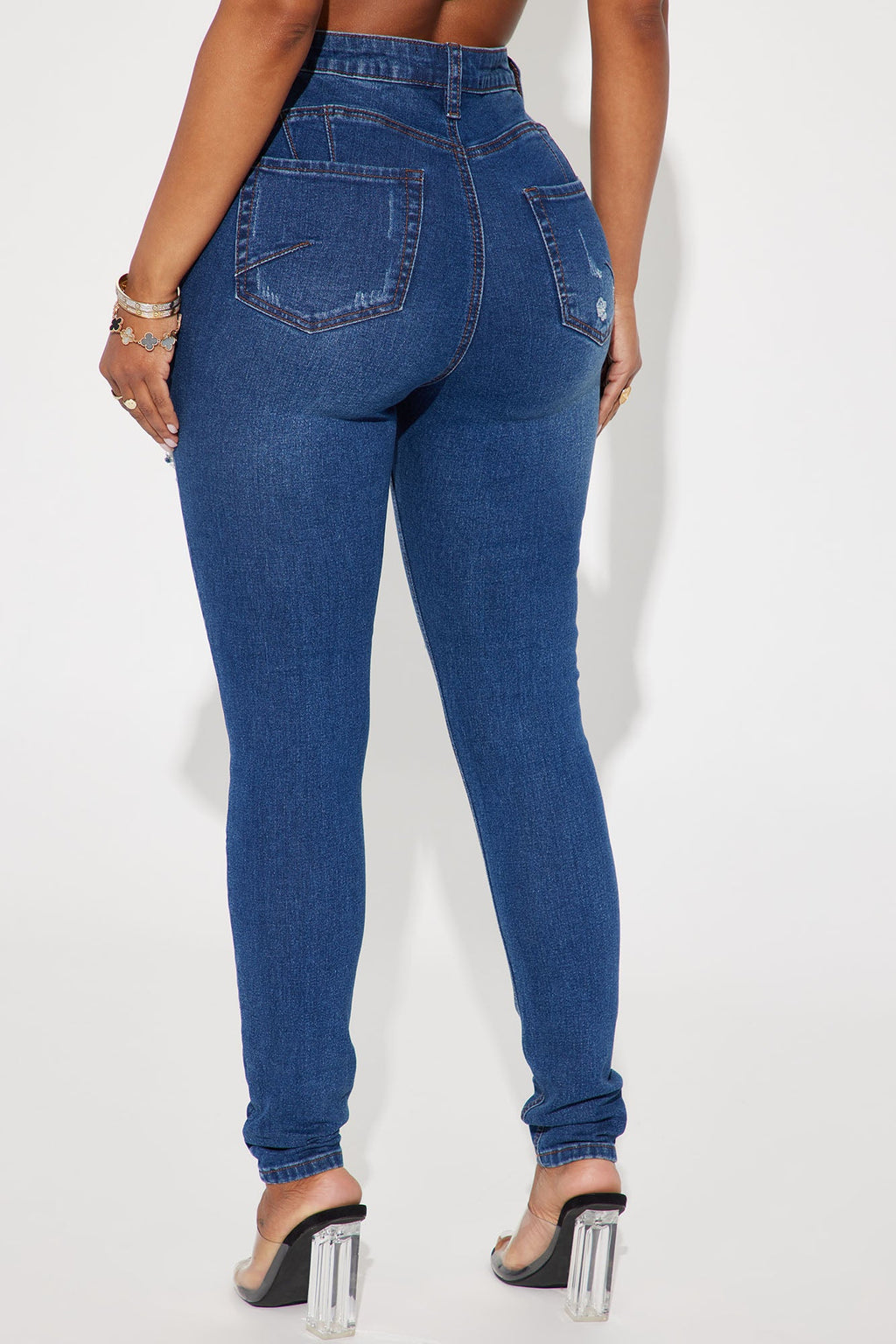 Bedford Booty Sculpting Ripped High Rise Stretch Skinny Jeans - Dark Wash