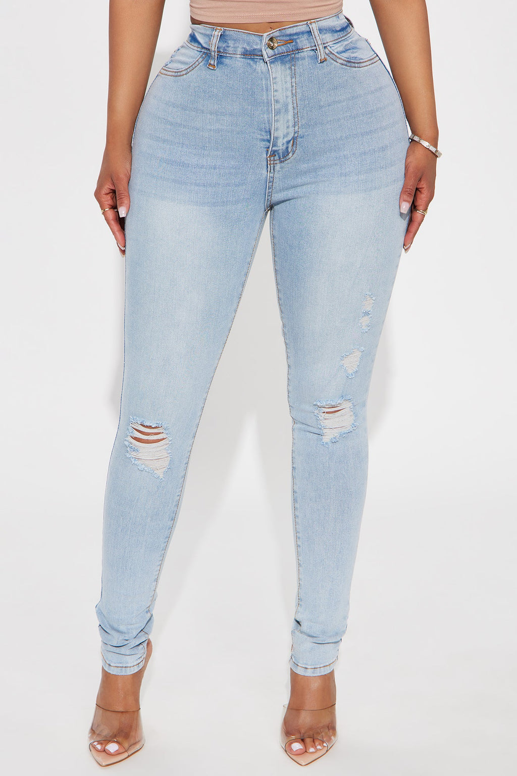 Simply Stunning Booty Lifting Ripped Skinny Jeans - Light Wash