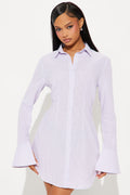 Marlena Pinstripe Shirt Mini Dress - Purple/combo