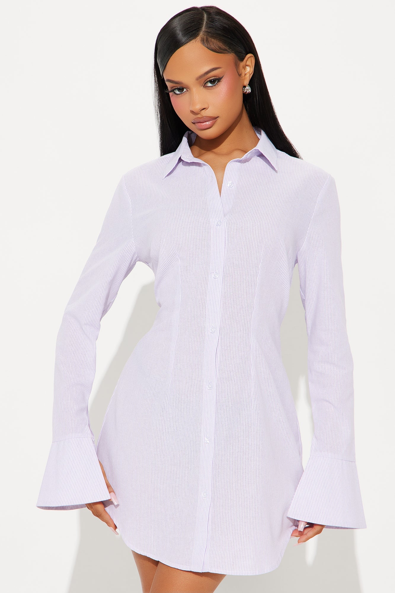 Marlena Pinstripe Shirt Mini Dress - Purple/combo