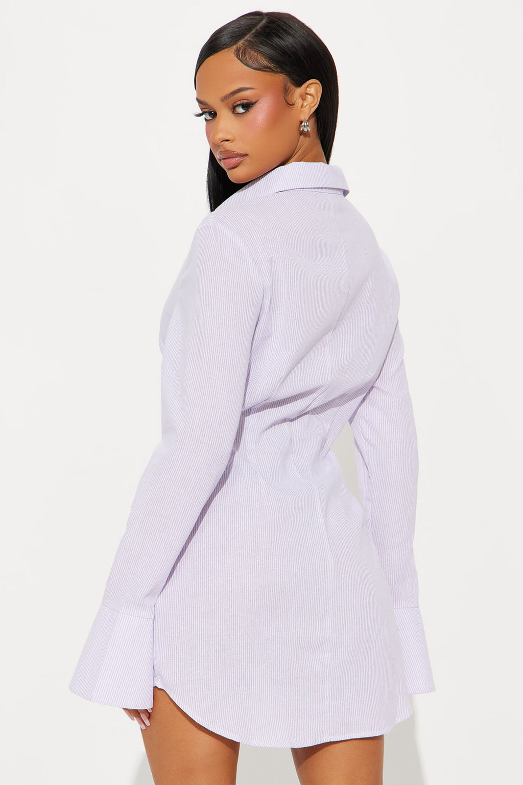 Marlena Pinstripe Shirt Mini Dress - Purple/combo