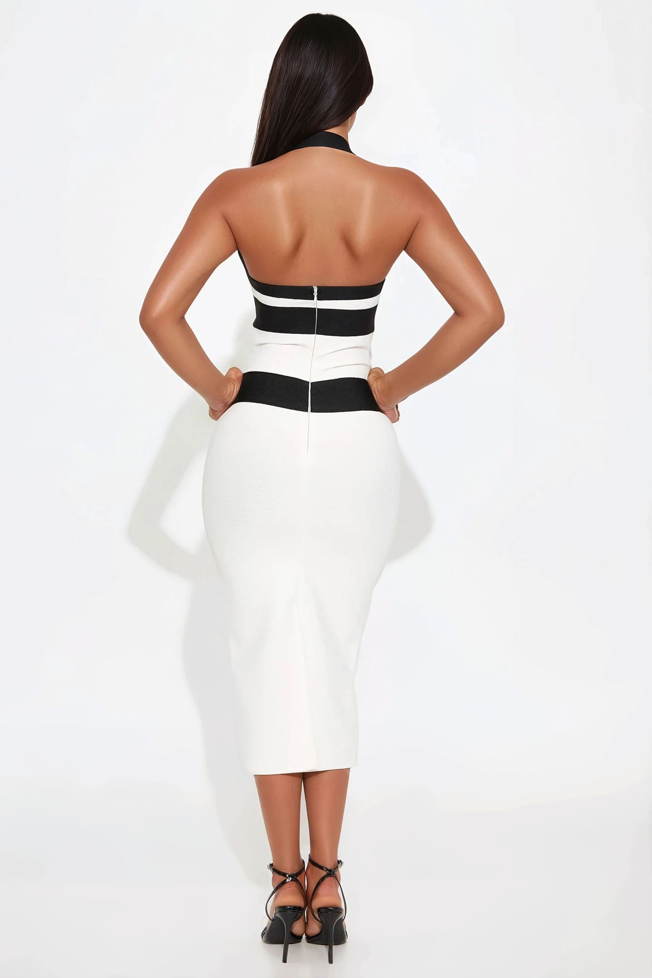 Desire More Bandage Halter Midi Dress - White/Black