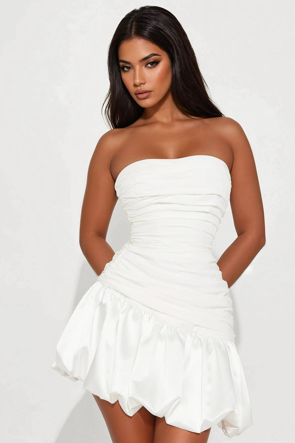 Love Song Satin Bubble Mini Dress - Off White