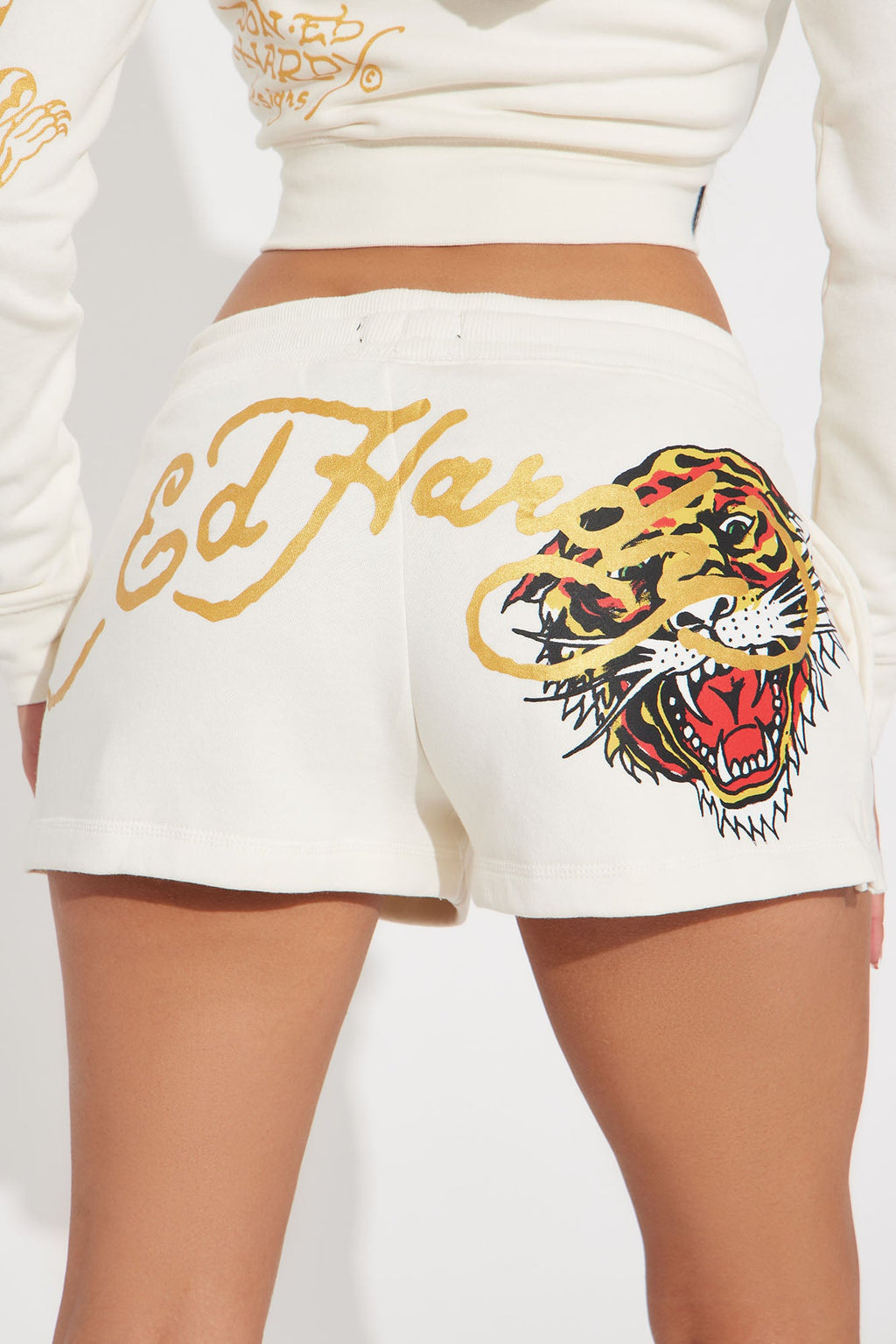 Ed Hardy Tiger Head Shorts - Ivory