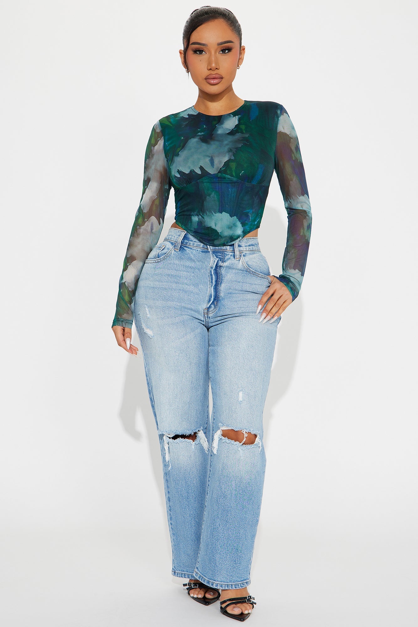 Natural Beauty Mesh Corset Top - Olive/combo