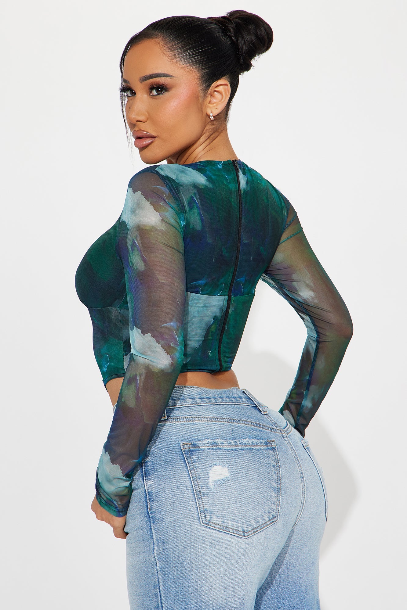 Natural Beauty Mesh Corset Top - Olive/combo